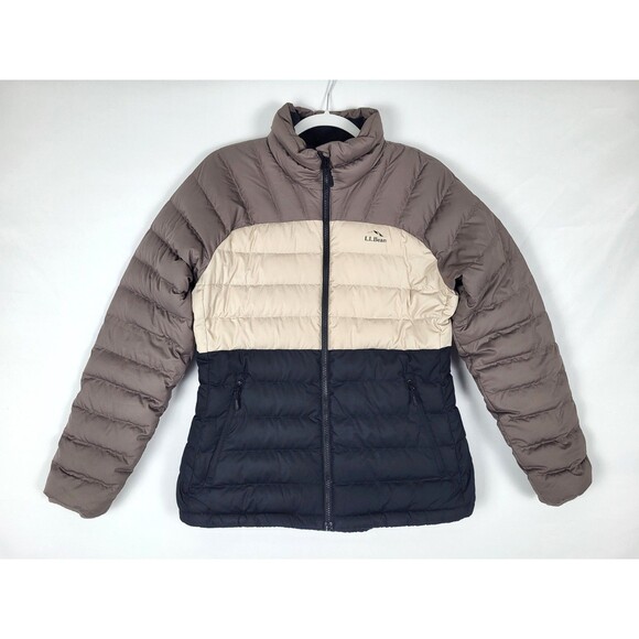 LL Bean 650 Down Puffer Jacket Womens Medium Colorblock Full Zip Jacket - Picture 1 of 7